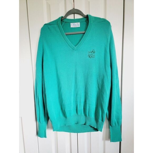 Pickering Men's Sweater Vintage 80's Lodge @ Koele Hawaii Green L/S V-Neck - Picture 1 of 6